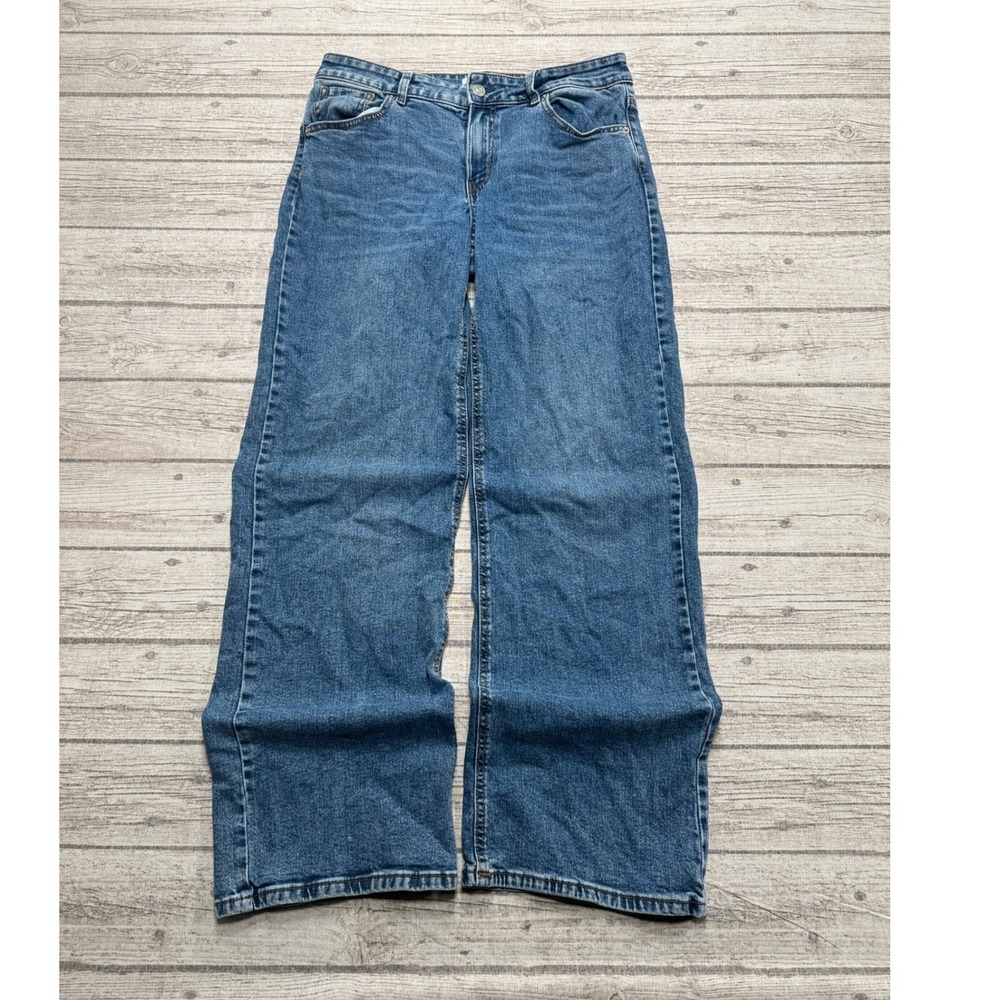 Ardene Jeans Womens 7 Blue Denim High Rise Wide Leg Baggy Fit Medium Wash Cotton